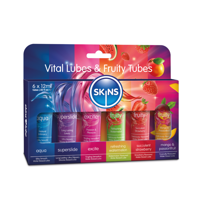 a box of six tubes of fruity tubes