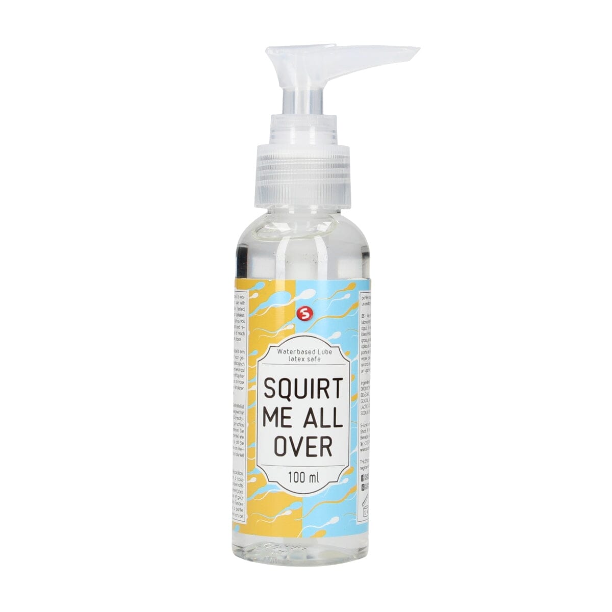 S-line water-based lubricant gel, 100ml, shown in a clear container with smooth gel texture for intimate use
