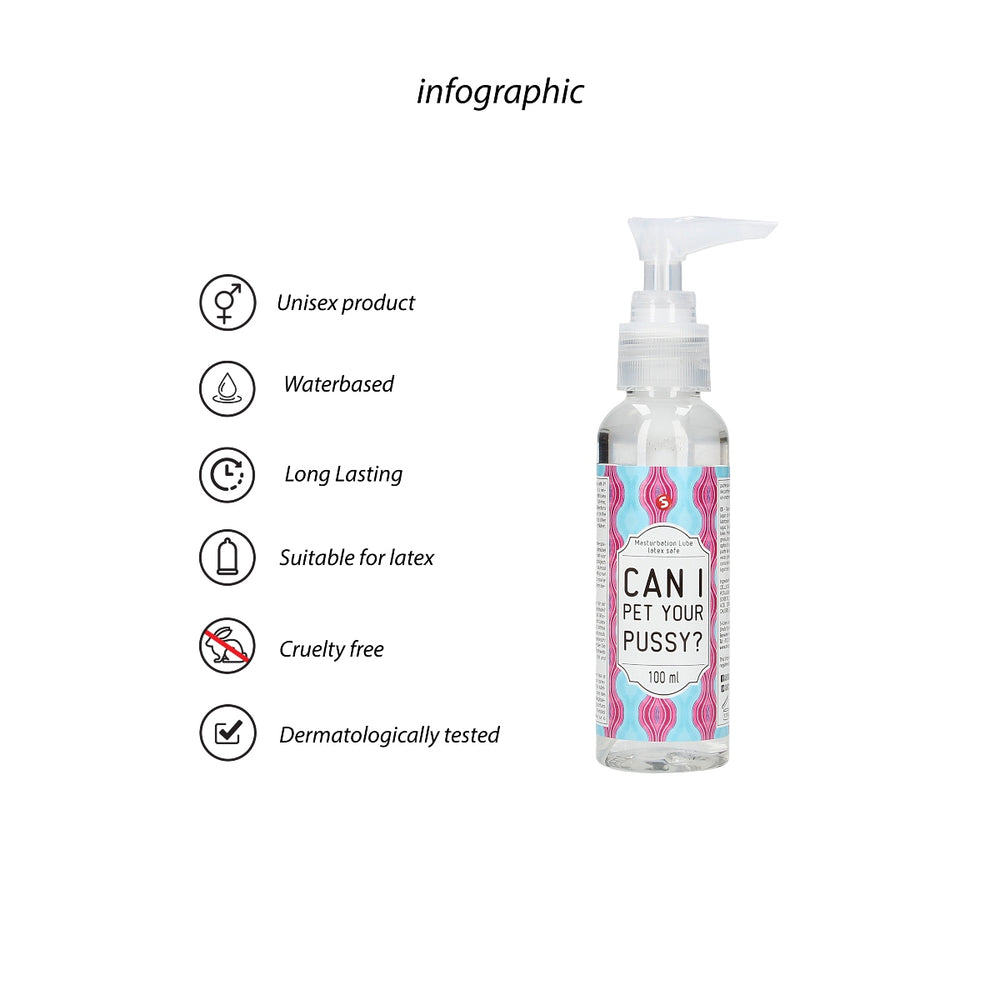 S Line Can I Pet Your Pussy water-based masturbation lubricant bottle, 100ml, with label and cap visible.