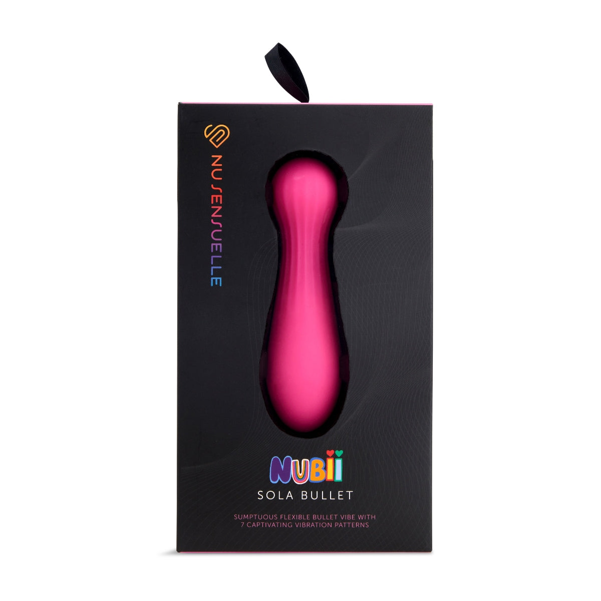 a pink vibrating device in a box on a white background