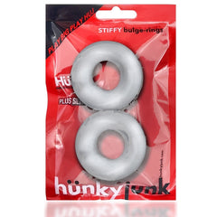 Close-up view of Hunkyjunk Stiffy 2-Pack Bulge Cockrings, highlighting their firm-grip design and unique texture, perfect for high-end performance as a 2-pack cock rings.
