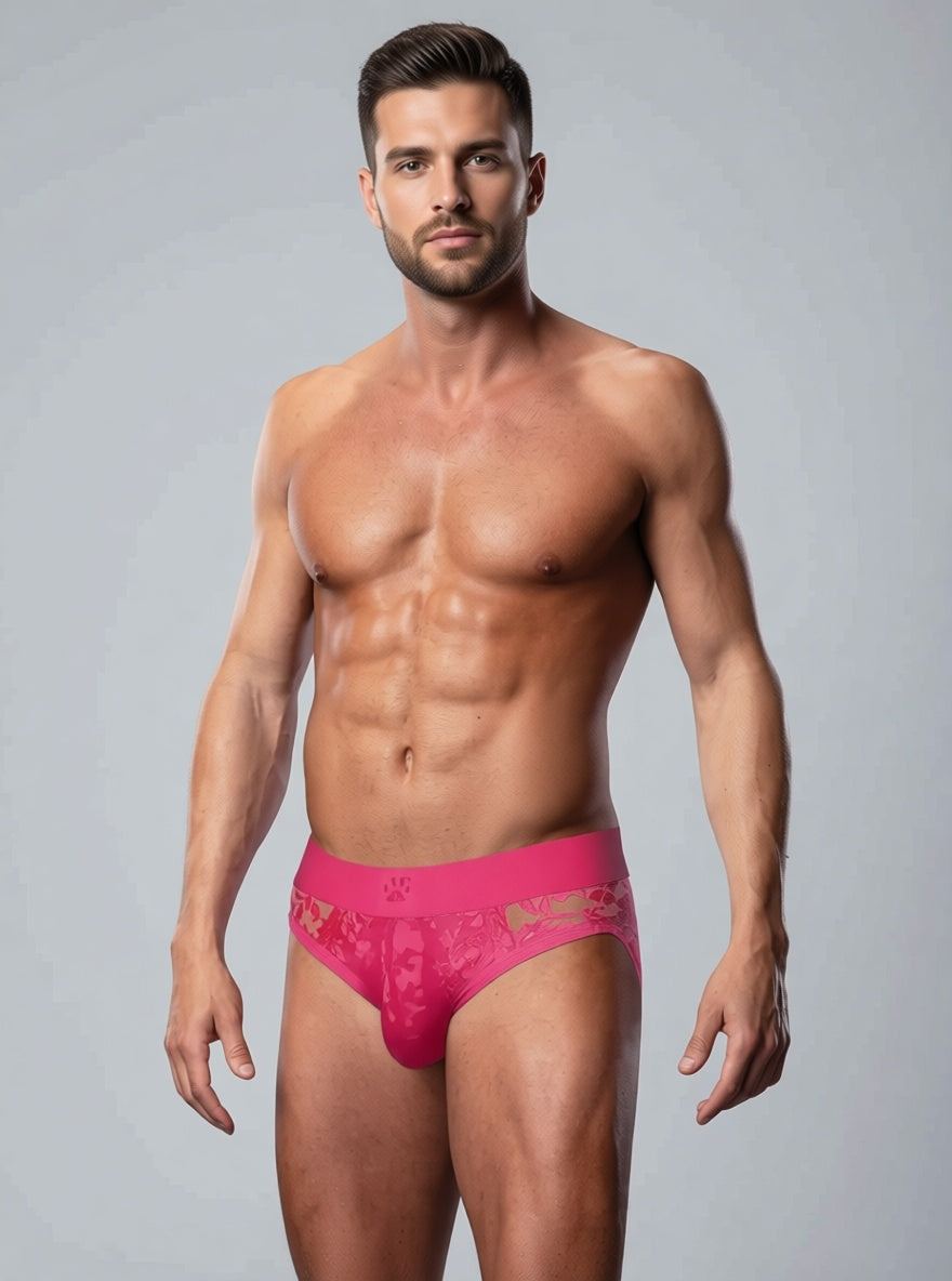 Men's Pink Lace Open Back Brief – Soft Stretchy Open Design Luxury Underwear