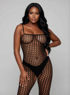 Leg Avenue Seamless Strappy Crochet Bodystocking Black
