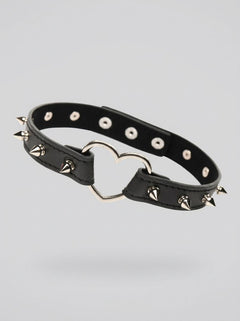 Spiked Heart Choker – Luxury Vegan Leather Adjustable Collar With Metal Snaps For Kink & Fashion