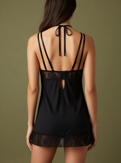 iCollection Lingerie Flyaway Black Halter Babydoll