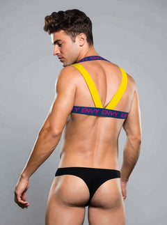 Envy Chest Harness In Blue And Yellow With Contrasting Logo Detail And Statement Style