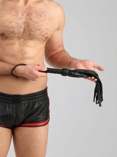 Prowler RED Leather Flogger – Short Luxury BDSM Impact Toy With Multi-Tail Grip Handle