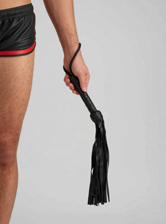 Prowler RED Leather Flogger – Short Luxury BDSM Impact Toy With Multi-Tail Grip Handle