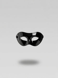 Black glossy masquerade mask by Scandals, unisex thin design with a sleek, shiny finish for elegant costume or event wear.