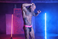 Stylish Jockstrap - Underground Black/Electric Pink with branded Electric Pink and White jacquard straps by Sukrew.