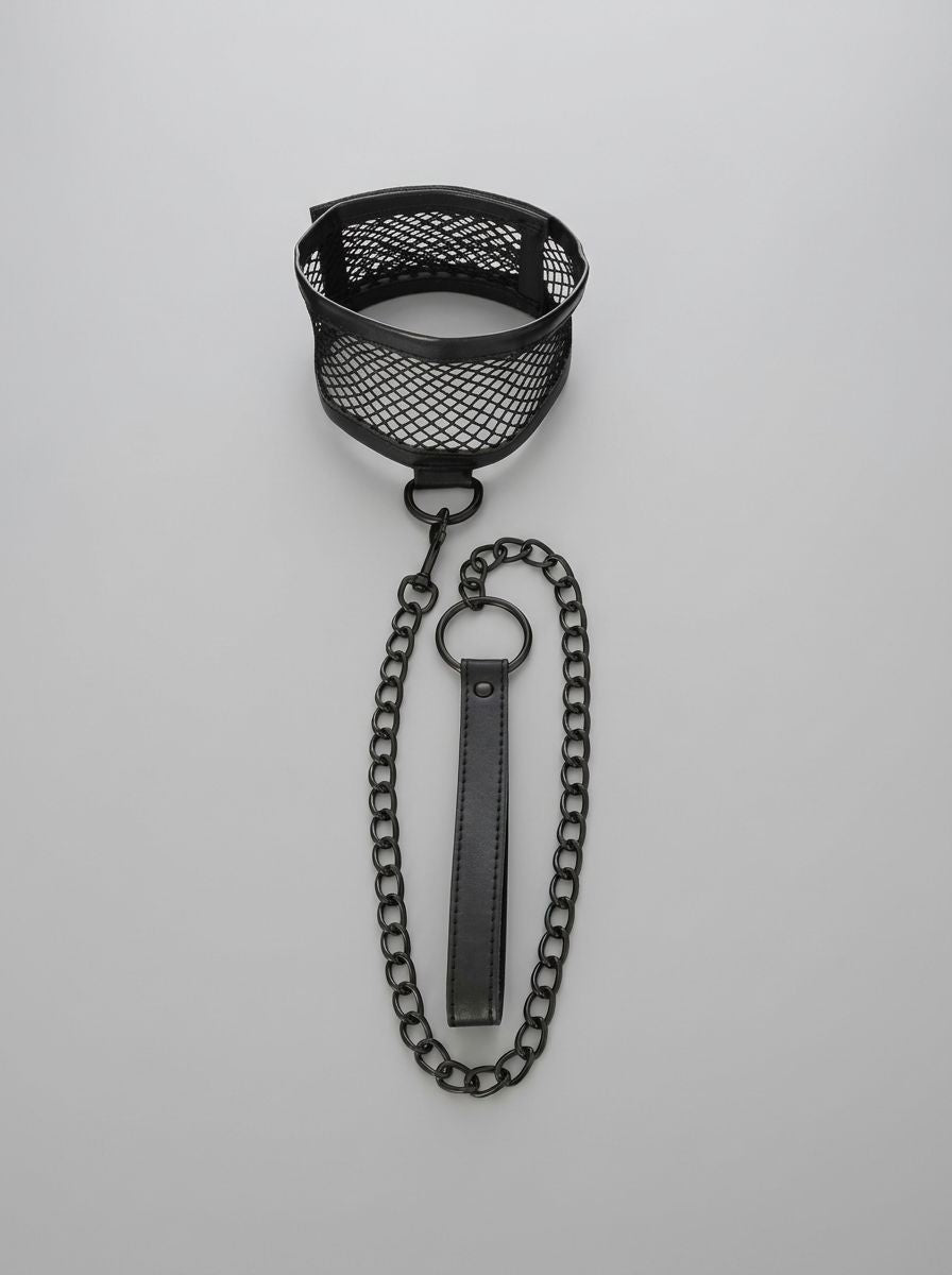 S&M Fishnet Collar & Leash Bondage Set showcasing luxury design and adjustable fit for custom restraint.
