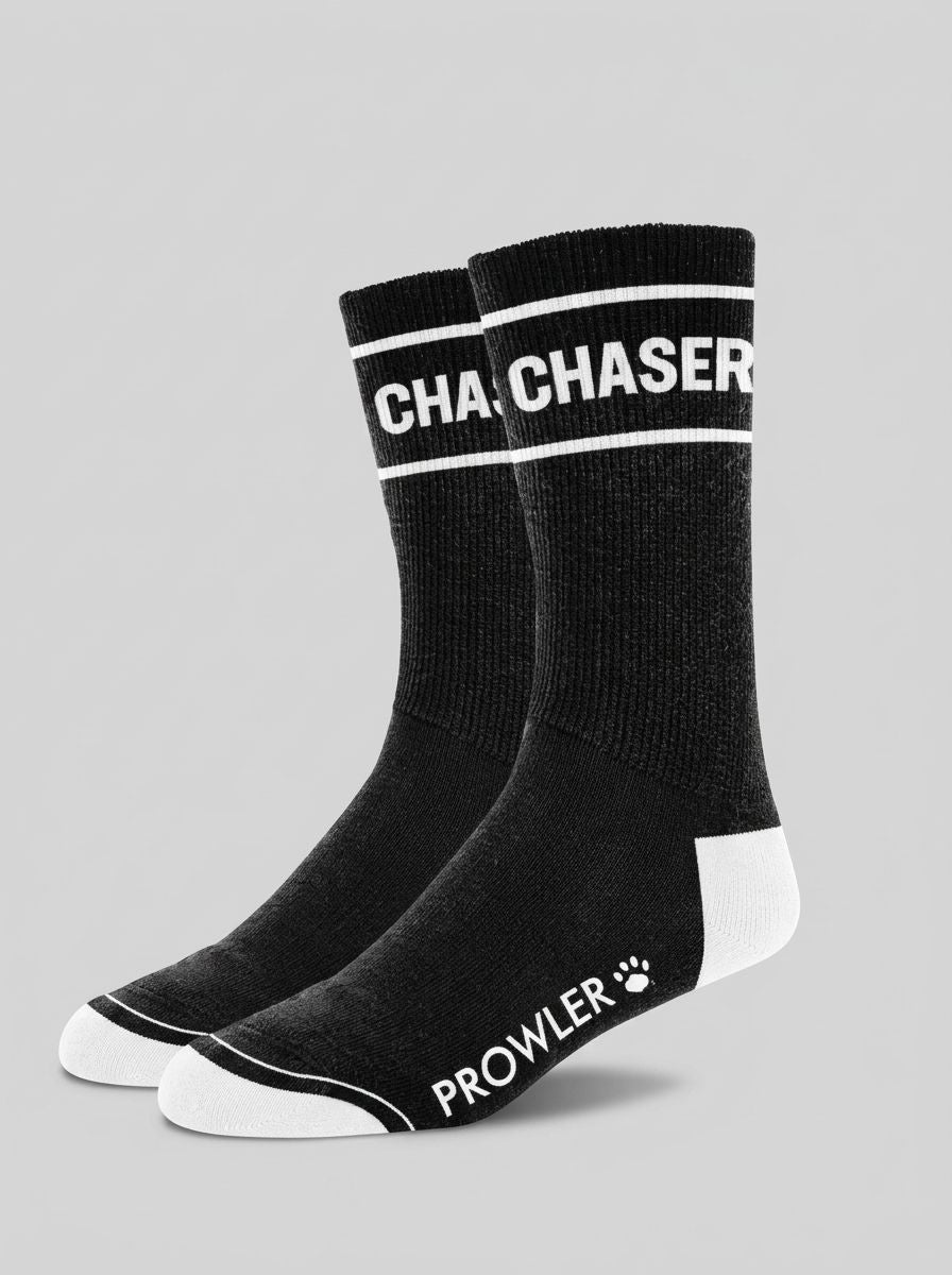 Prowler RED Chaser Slogan Cotton Crew Socks showcasing the distinctive white Chaser slogan around the cuff