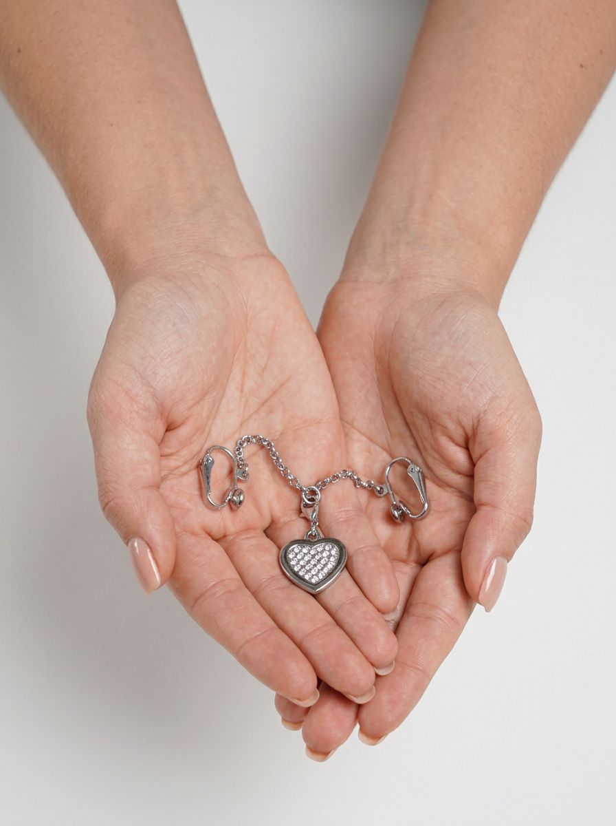 Intimate Heart-Shaped Labia Jewellery Chain Pendant with decorative rhinestones, perfect for enhancing your intimate moments.