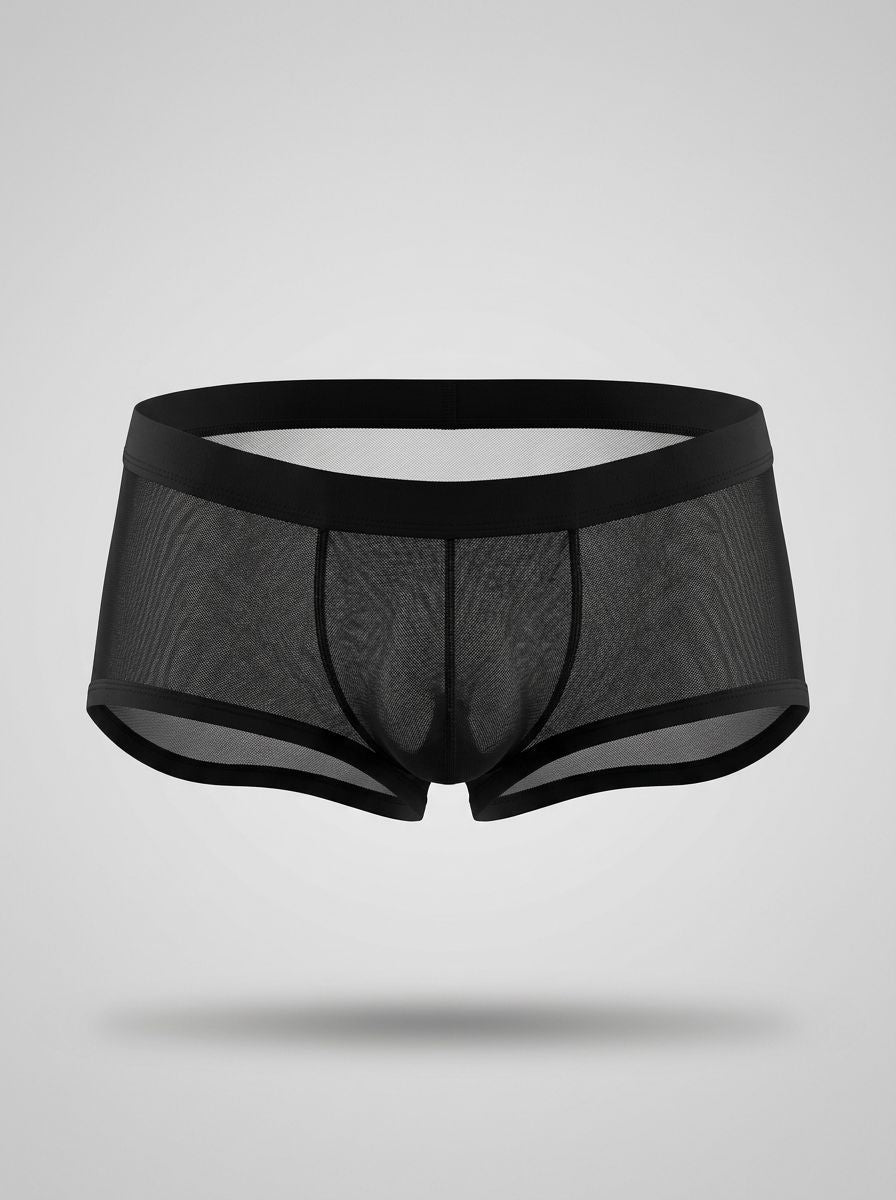 Micro Mini Pouch Short by Scandals, luxury men's mesh mini pouch trunk viewed from the front