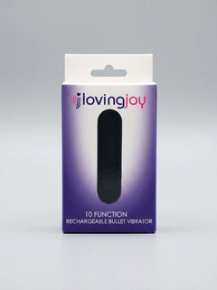 Close-up of the Loving Joy 10 Function Waterproof Rechargeable Bullet Vibrator showcasing its elegant design and variety of settings.