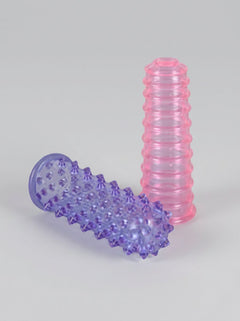 Close-up view of Lust Ribbed Textured Jelly Finger Sleeves by Me You Us, highlighting soft jelly material and unique textures for maximum pleasure with textured finger sleeves.