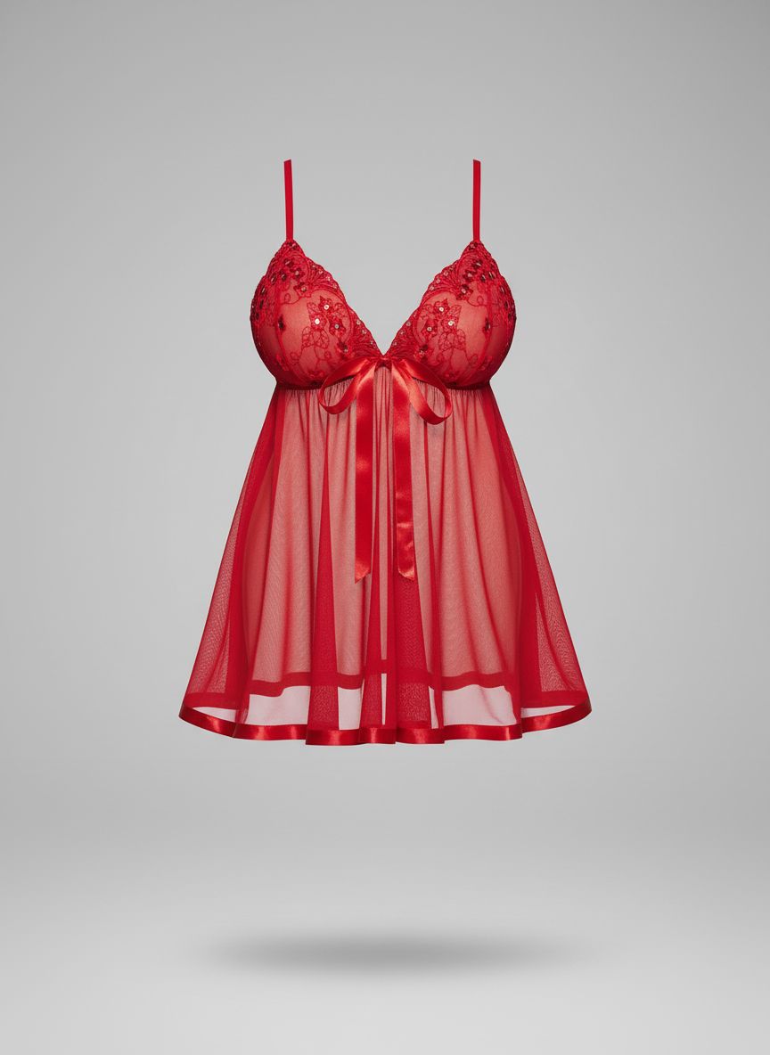 Scandals Lingerie sheer floral babydoll with lace details, delicate straps, and flowing fabric for seductive intimate nights.