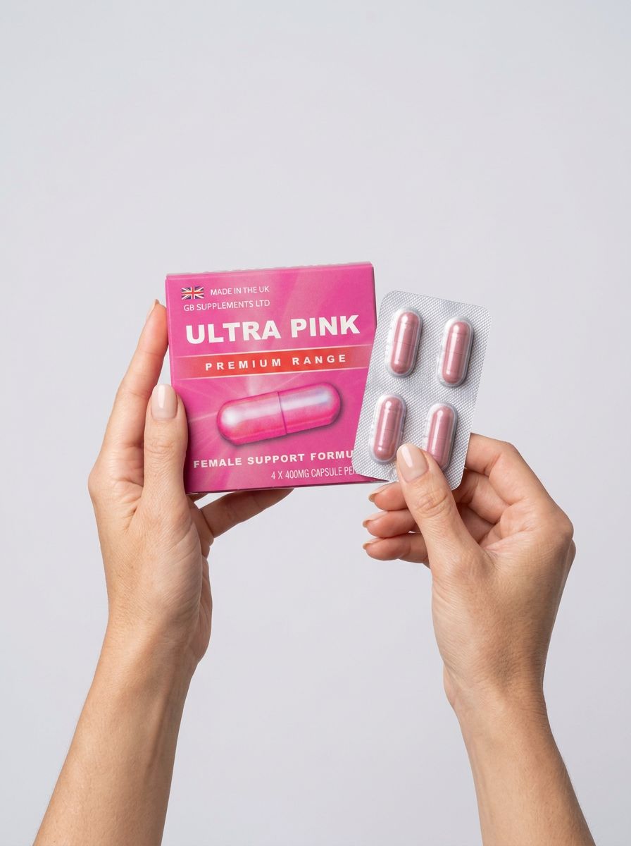 Ultra Pink 400mg female sexual support capsules by GB Supplements, natural herbal aphrodisiacs and enhancer supplement.