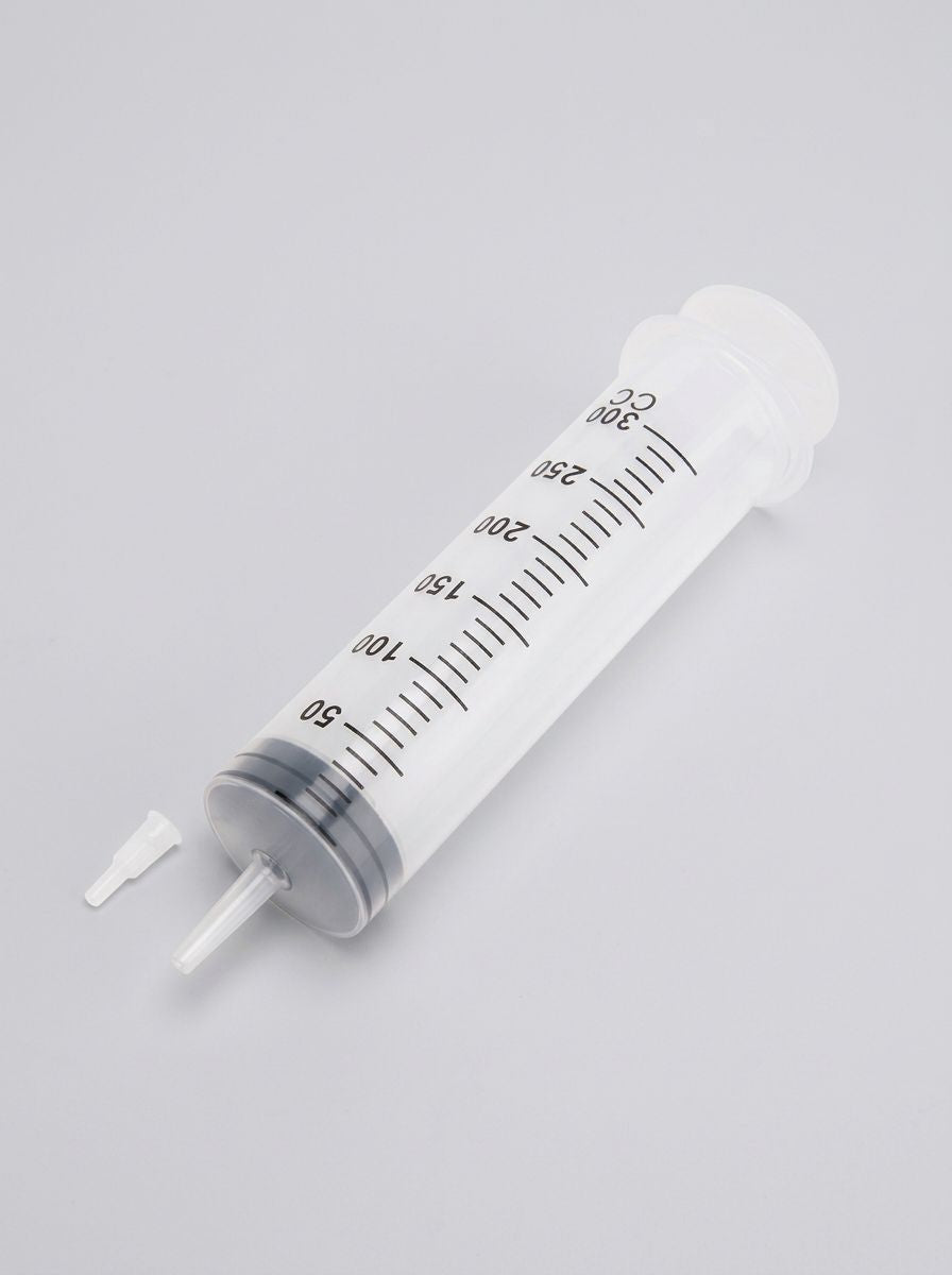 Prowler RED 300cc syringe for hygiene, shown in black with a clear barrel and red plunger, designed for personal use.
