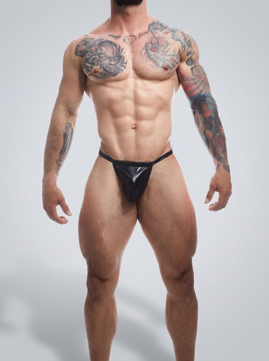 Elegant C4M Boost Black Leatherette G-String showcasing its sexy cut and premium materials, ideal for modern men who value freedom.