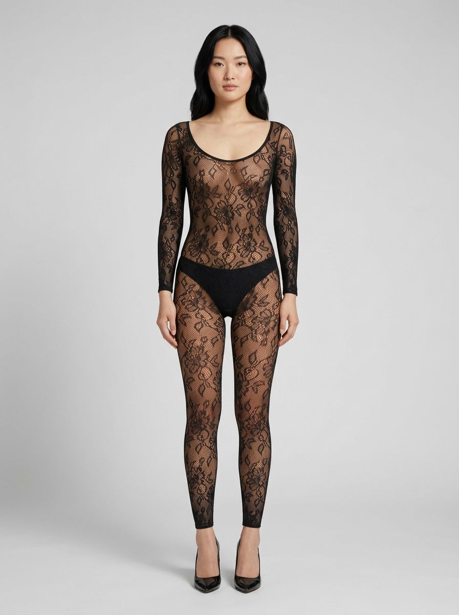 Rene Rofe Body Up Crotchless Bodystocking – Black