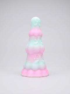 F**kLore Ghost Silicone Tiered Textured Fantasy Dildo front view with sculpted ghost faces and rounded tiers