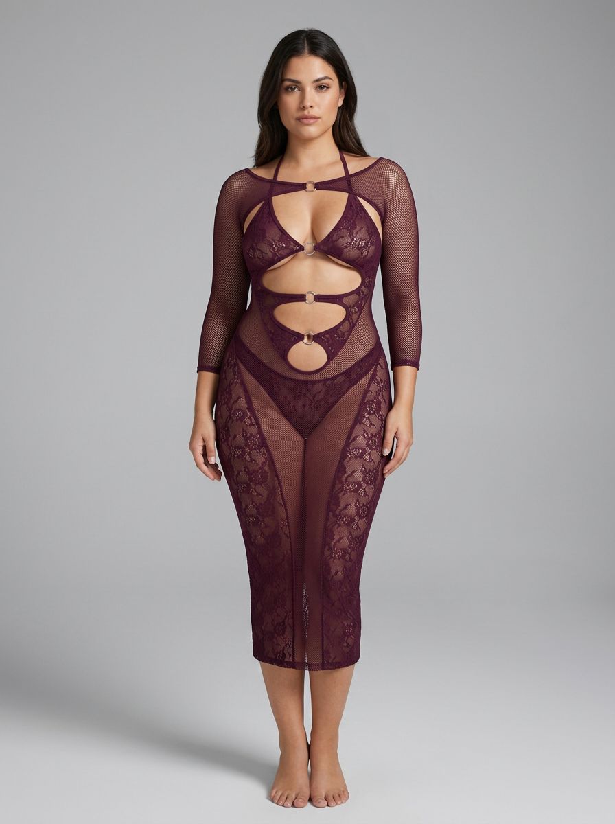 Dreamgirl Cherry bodystocking seamless gown and shrug set, featuring a fitted dress with matching shrug for a stylish look.