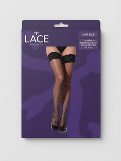 Glamorous set of Lace by LJ Fishnet Thigh High Stockings with Rhinestones, designed for the modern woman seeking luxurious and enticing legwear.
