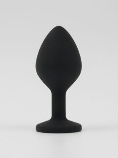 Toosh Silicone Butt Plug with Clear Gem Base - 3 colours and 3 sizes available, black silicone butt plug