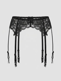 Black Embroidered Flower Lace Suspender Garter Belt, a stunning addition to any lingerie ensemble.