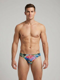 Luxury Male Power Print Brazilian Bikini, featuring bold prints, designed as stylish brazilian bikini briefs for confident men.