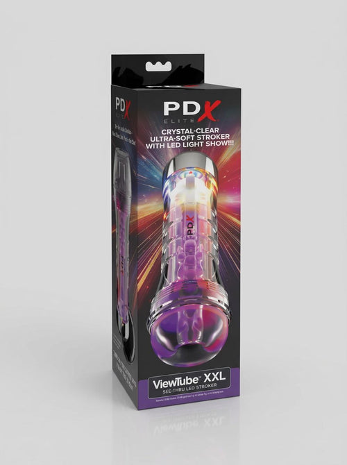 PDX Elite ViewTube XXL Clear See-Through LED Stroker Male Masturbator With EZ Grip Handle – PDX XXL luxury clear stroker with illuminated design