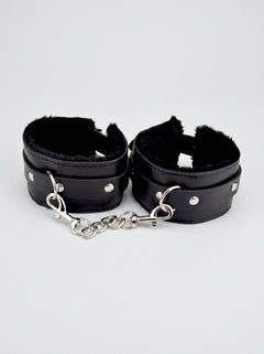 Bound to Please Furry Plush Wrist Cuffs showcasing soft faux-fur finish, ideal for delightful bondage experiences.