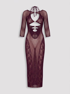 Sophisticated Dreamgirl Cherry Bodystocking Seamless Gown & Shrug Set illustrating its luxurious design and versatility for special occasions.