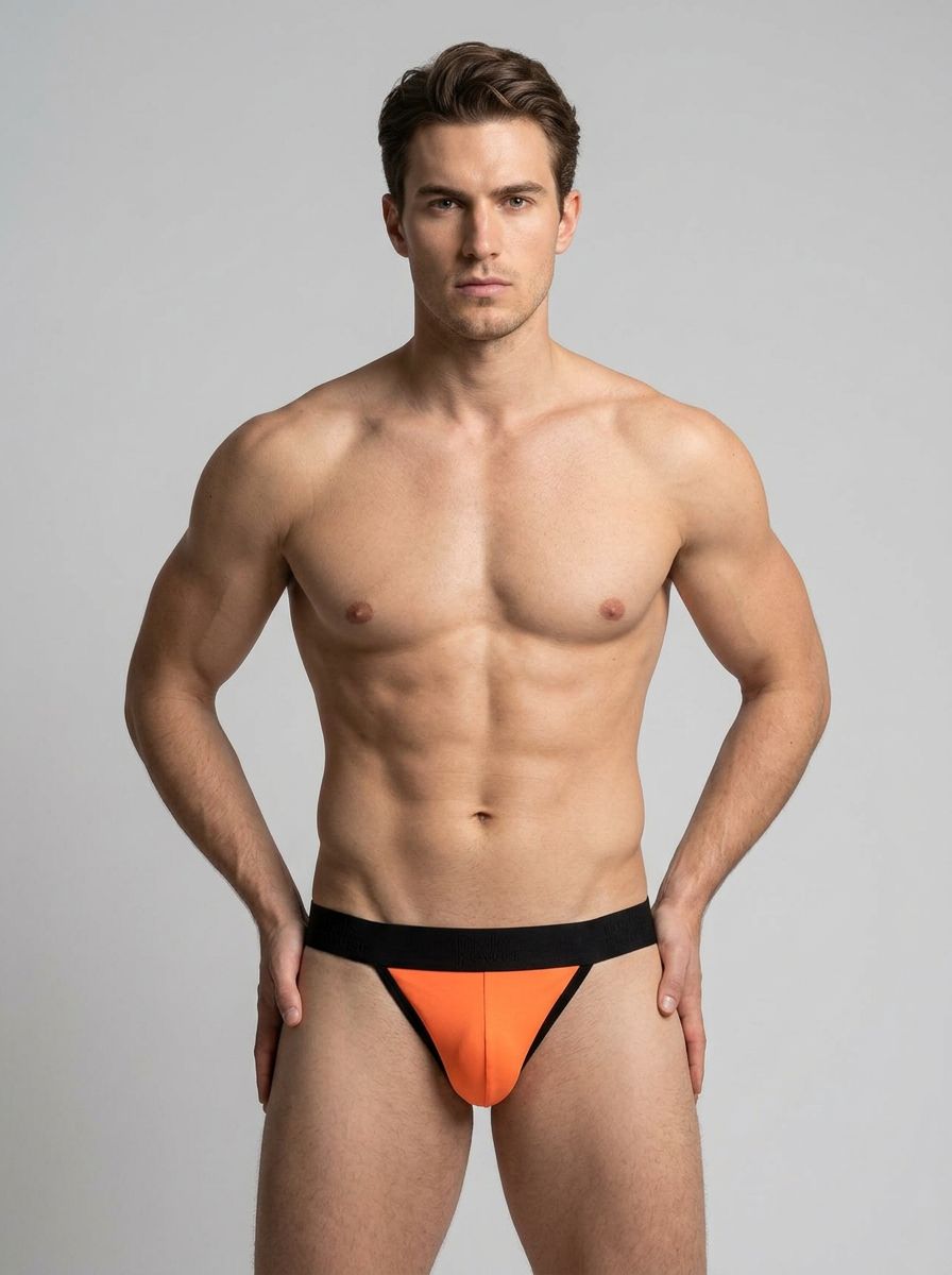 Male Power Mustang men's bikini brief in neon orange or yellow, featuring a snug fit and vibrant color for bold style.
