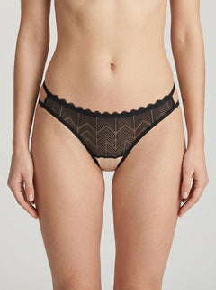Rene Rofe Exquisite Trap Crotchless Strappy Panty – Black displayed on a model, emphasising its flattering fit and elegant strappy details for a confident look.