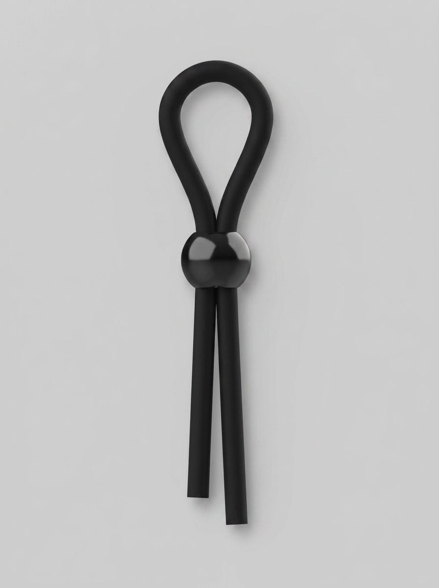 JoyRings adjustable cock ring for stamina boost and enhanced sensation, shown on a male model in a close-up shot.