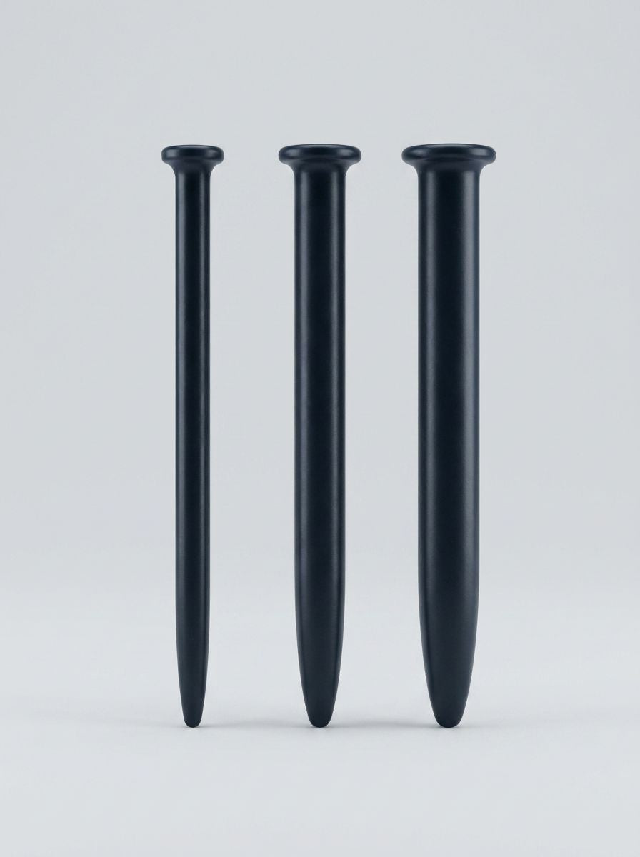 ABSTRACT SOUNDING SET with three premium silicone urethral dilators in 5mm, 9mm, and 11mm from ABS, designed for sounding practice.