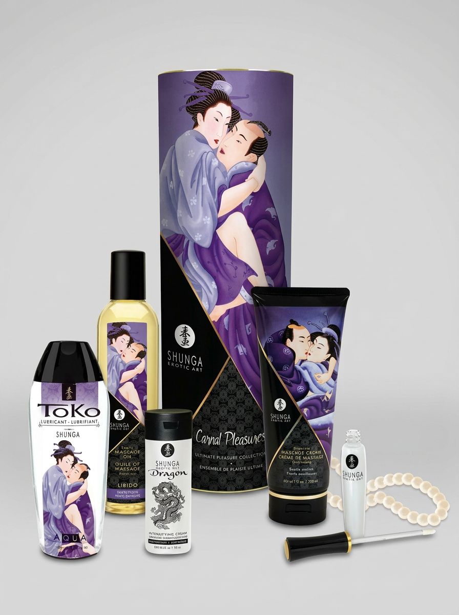 Shunga Luxury Gift Set Carnal Pleasures - 5 Full Size Products plus Necklace, complete luxury gift set collection