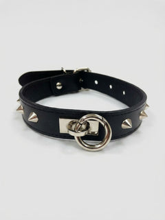 Chic Leather O-Ring Studded Choker with a total length of 19 inches, designed for a luxurious fit.