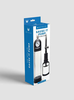 Me You Us Gauge Penis Pump – Suction Pump for Enhanced Size, Stamina, and Confidence, shown in branded blue retail packaging