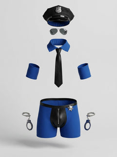 Elegant Male Power Officer Frisk 'Em Lace Mini Shorts - royal blue, designed for comfort and allure with a sheer floral lace construction.