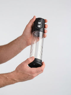 Me You Us Automatic Suction Penis Pump with One-Touch Controls & Measurement Gauge, automatic suction penis pump with transparent chamber and measurement gauge