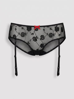 Chic Baci Rose Open Crotch Boyshorts crafted from fine mesh material, offering both elegance and intimacy for special occasions.
