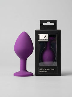 Toosh Silicone Butt Plug with Clear Gem Base - 3 colours and 3 sizes available, premium body-safe silicone butt plug