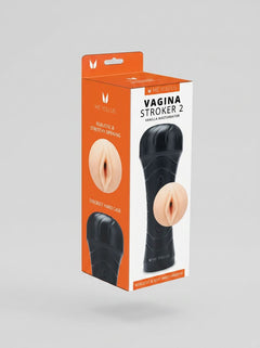 Close-up view of the Me You Us Vagina Stroker 2 Vanilla highlighting the ergonomic grip case for added stimulation during use.