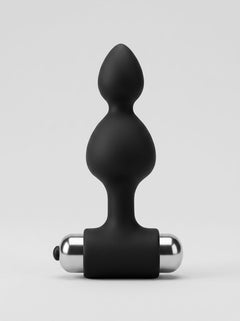 Loving Joy vibrating silicone anal beads with 10 functions and removable bullet vibrator, shown in a close-up perspective.