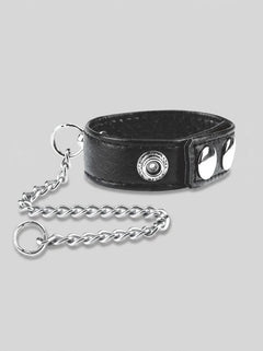 Close-up of the Blue Line Snap Cock Ring With Leash, showcasing its luxurious design and high-quality materials, perfect for enhancing pleasure.