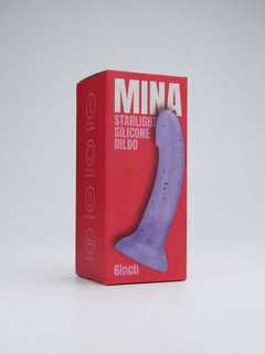 Loving Joy Mina Starlight 7-inch purple starry silicone dildo with textured surface and realistic design for intimate pleasure.