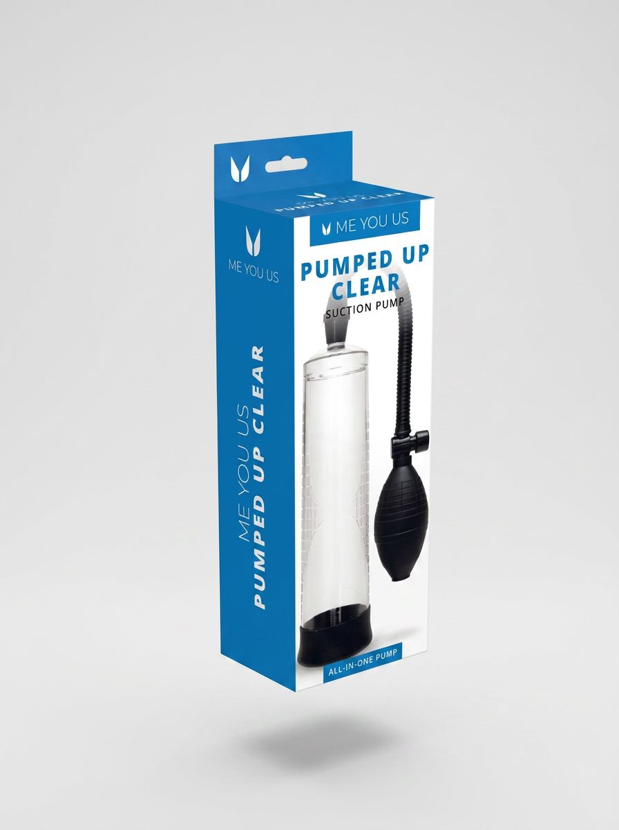 Me You Us Pumped Up Clear Suction Penis Pump showcasing its transparent cylinder design for tracking progress and enhancing intimate experiences.